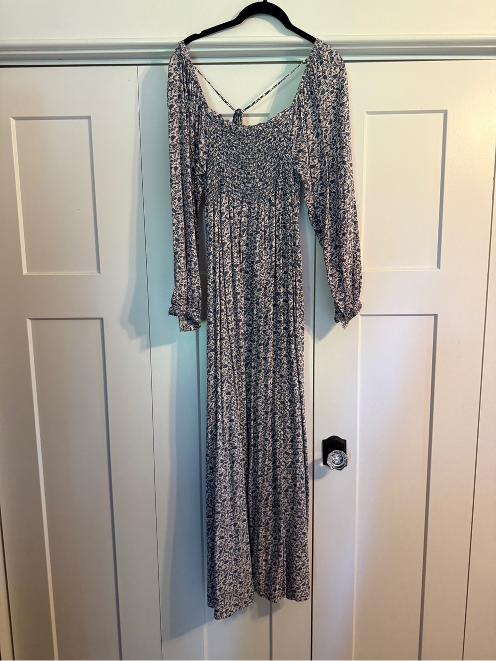 Carly Jean Los Angeles Georgie Blue and White Floral Smocked Maxi Dress